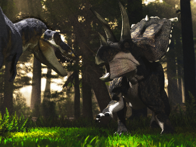 Daspletosaurus und Bravoceratops / © James Kuether. Verwendet mit freundlicher Genehmigung des Autors.