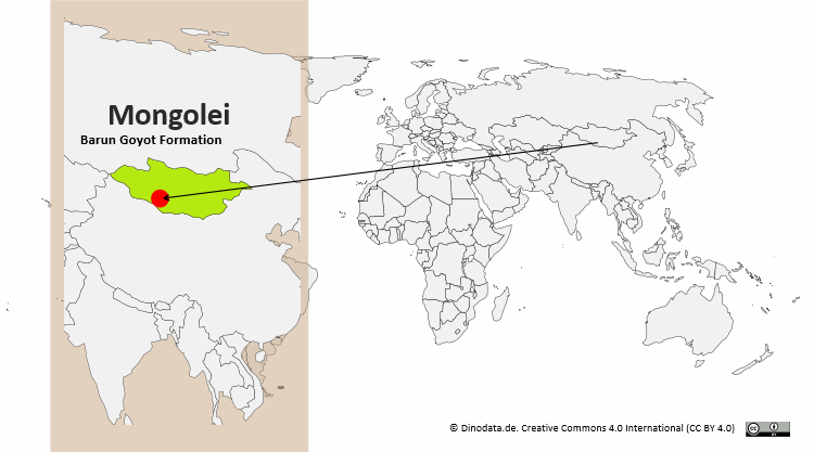 Lage der Barun Goyot Formation, Mongolei / Dinodata.de. Creative Commons 4.0 International (CC BY 4.0)